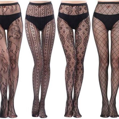 HOVEOX 6 Pairs Lace Patterned Tights Fishnet Floral Stockings Small Hole Pattern