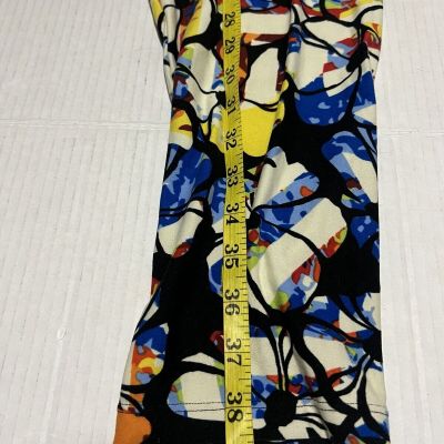 Lularoe Womens Pants TC2 Black Blue Geometric Leggings Tall Curvy