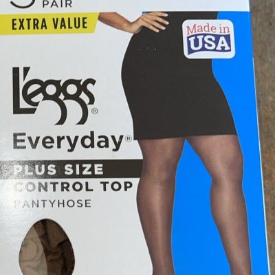 Leggs Everyday Control Top Pantyhose 3 Pair Pack Plus Size 2X Suntan Sheer Toe