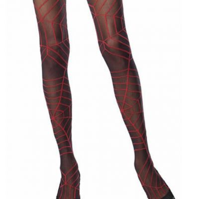 6248 Leg Avenue- Sheer Thigh High with Red Halloween Spiderweb Design - 1 Size