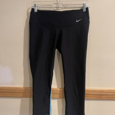 Nike Womens Leggings Sz S Small Black Blue Athletic Workout Capri Length Elastic