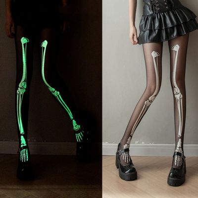 Festive Party Stockings Dark-themed Costume Pantyhose Glow-in-the-dark Skeleton