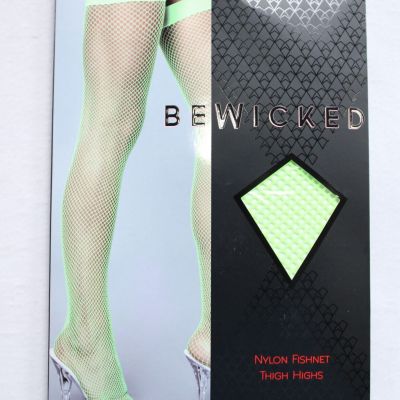 BeWicked Women's Mid-Thigh Nylon Fishnet Thigh Highs CF6 Neon Green One Size NWT