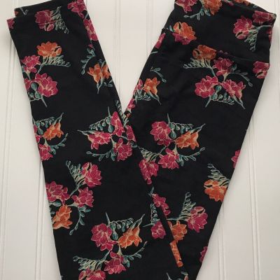 NWT LulaRoe OS Leggings Black Pink Orange Floral Flowers One Size Women’s NEW