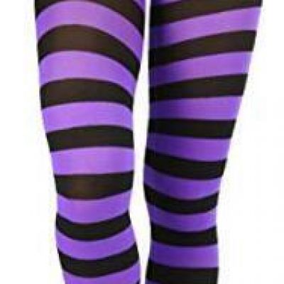 Women’s Wide Horizontal Contrast Stripe Tights One Size Black and Purple