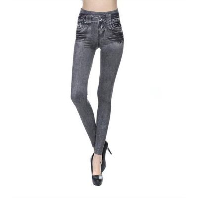 Women Lady Stretchy Jeans Denim Look Leggings High Waist Skinny Jeggings Bottoms