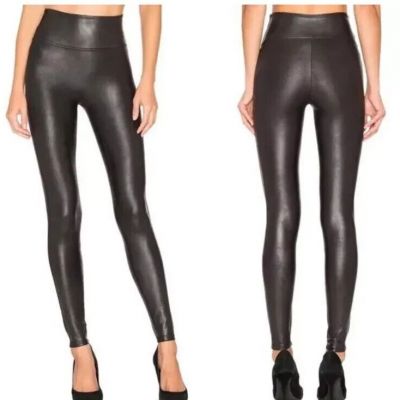 SPANX 2437 Faux Leather Sleek Black High Rise Ankle Compression Leggings S