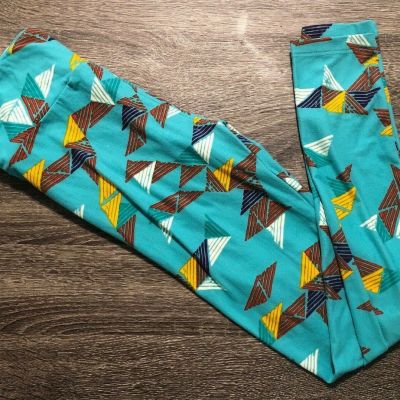 Lularoe Leggings OS One Size Aqua Geometric 80's Style Look