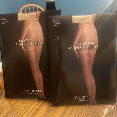 Two Pair Talbots Silky Sheer Shaper Hosiery Pantyhose Sz. C Light Nude