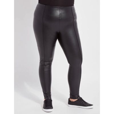 Lyssé Hi Waist Vegan Faux Leather Seam Detail Legging in Black Plus Size 1X