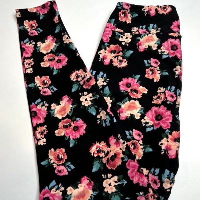 NEW LuLaRoe OS Leggings BLACK FLORAL Pink Peach Turquoise Green COLORFUL GARDEN