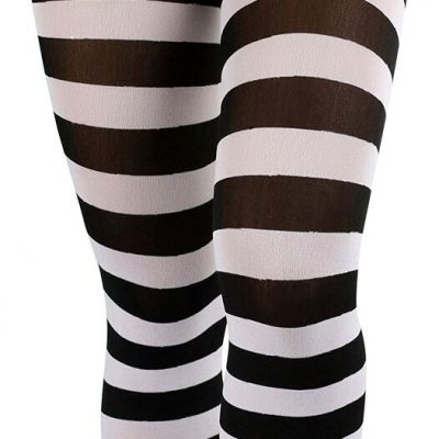 Women's Wide Horizontal Striped Opaque Tights - Blk/Wht - One Size