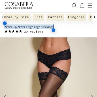 Cosabella Never Say Never Black Thigh High Stockings Size Medium