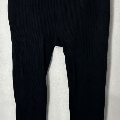 Betsey Johnson Performance Ribbed Ankle Length Leggings Size Large Black