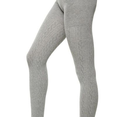 STYLEGAGA Women's Gray Winter Cotton Cable Knit Sweater Footed Tights - Size S/M