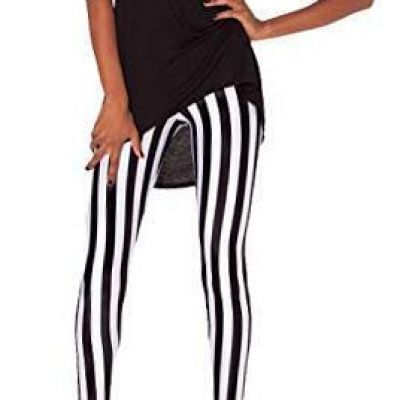 Women's Ankle Length Footless One Size Plus 1-vertical Black and White Stripe