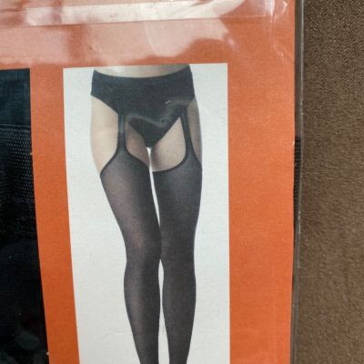 Fogal Allegra black pantyhose garter belt / stockings two-in-one size Small $37