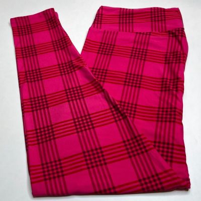 NEW LuLaRoe TC2 Legging HOT PINK RED Glen LOVE YA Summer PLAID Hipster Tartan