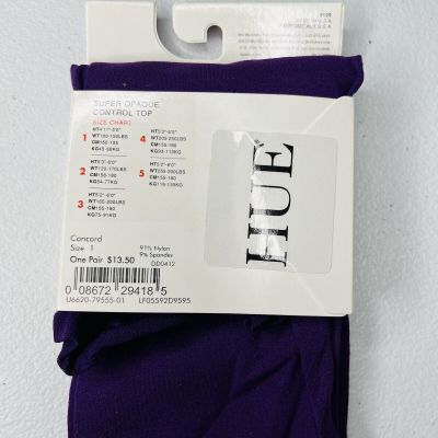 Hue Women's Concord Purple Size 1 Super Opaque Tights with Control Top  1 Pair