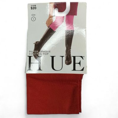 HUE Chili Red Super Opaque Control Top Tights 1 Pair Womens Size 1 New