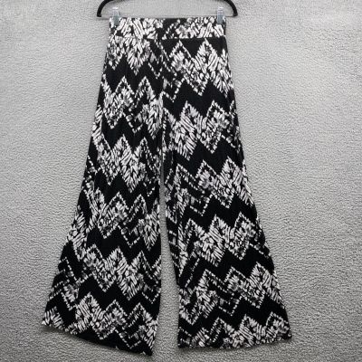 French Laundry Womens Flare Pants Black Geometric Wide Leg Elastic Waist Size M