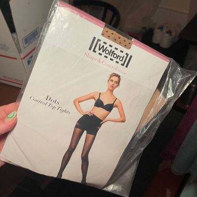 Wolford Control Dots Tights, Size Medium in Light/Black, Brand New!