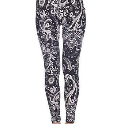 White Mark White Mark Fashion Printed Leggings Paisley Black & White ONE SIZE