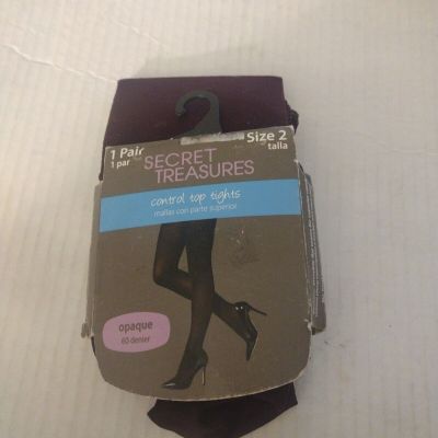 New 1 Pair Secret Treasures Control Top Tights Burgundy Opaque 60 denier  Size 2