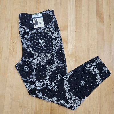 Terra & Sky Women's Navy Bandana Print High Rise Leggings Plus Size 1X NWT