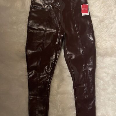 SPANX Faux Patent Leather Leggings Women Size XL Ruby Red Pants NEW PVC Vinyl