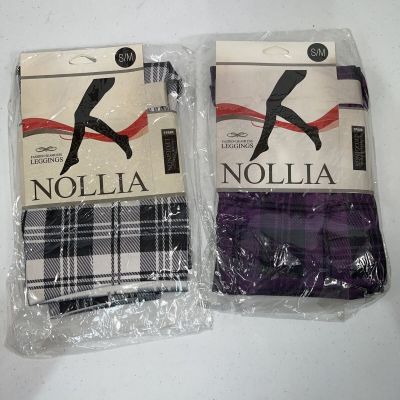 Nollia Lot2 Womens Leggings S/M Purple & White Plaid Open Leg Fashion Seamless