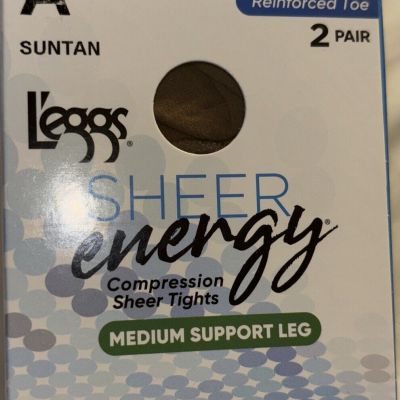 2 Pair Leggs Sheer Energy Compression Tights Medium Support Leg Suntan A 98482