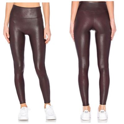 Spanx Faux Leather Leggings Wine Burgundy Size Small Compression Shapewear