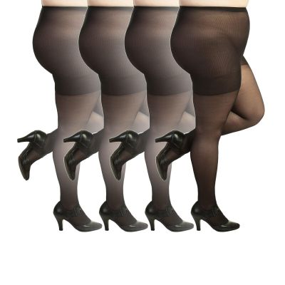 Plus Size Pantyhose for Women Soft Sheer Queen Tights 4 Pairs Black 7x