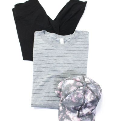 Lululemon Womens Leggings Tee Shirt Hat Black Grey Size 8 One Size Lot 3