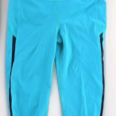 Lululemon Smooth Stride Crop Viridian Green Black Leggings Pants Workout