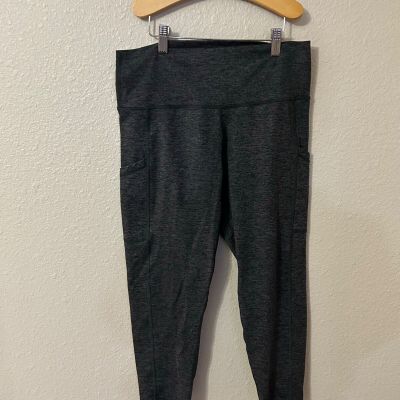 Aerie Offline Black/Dark Gray Leggings with Ribbed Detail Size Large