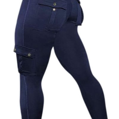 Flamingals Butt Lifting Leggings with Flap Pockets Workout Small, Dark Blue