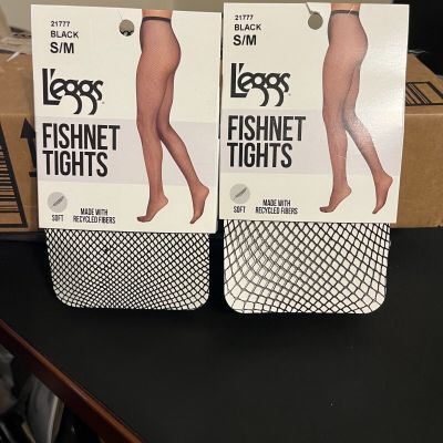 2 Leggs Fishnet Tights Size S/M Black