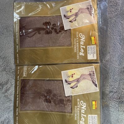 Nu Leg Flock & Rhinestones Pantyhose - Brown - Queen Size