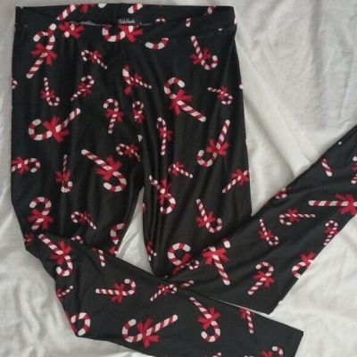 Leggings Pajamas Christmas 1X Black Lounge Pull On Pants Candy Canes Holiday New