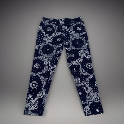 Terra & Sky Women's Navy Bandana Print High Rise Leggings Plus Size 0X Preowned