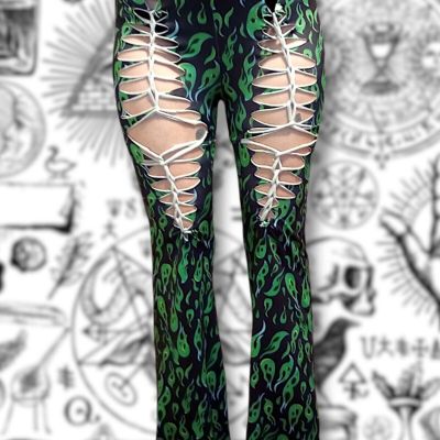 One Of A Kind CUSTOMIZED Punk Rave Slit Weave Retro Flares