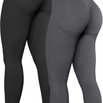 OQQ Women's 2 Piece High Waist Workout Butt Lifting Large, Black,darkgrey