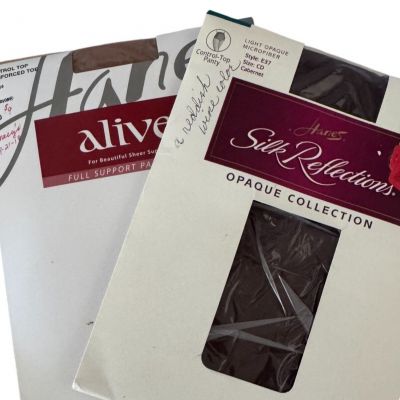 Hanes Silk Reflections & Alive Pantyhose Bundle: Control Top Reinforced Toe Size