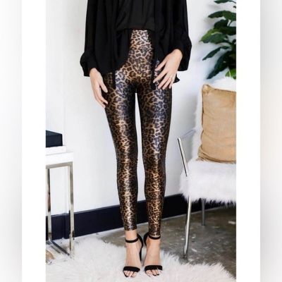 Spanx Faux Leather Leopard Print Leggings Size Small