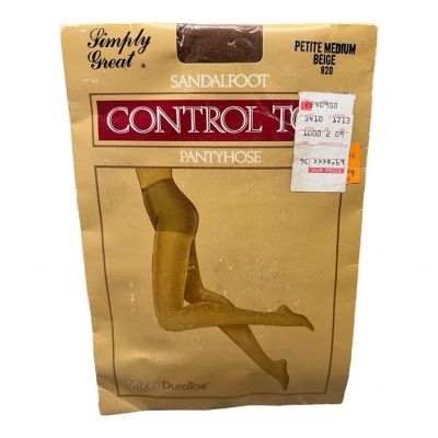 VTG Simply Great Control Top Pantyhose Duratoe Beige Petite Medium Rulon Nylon