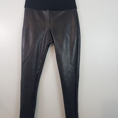 (M24) Spanx ASSETS Womens Leggings Size M Black Faux Leather Pants Stretch
