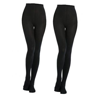 Women's 2 Pairs Super Opaque with Fleece Soft Tights 400 Denier Medium Black