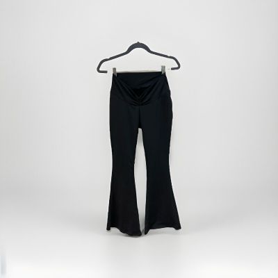 Black High-Waisted Flare Leggings with V Ruched Waist